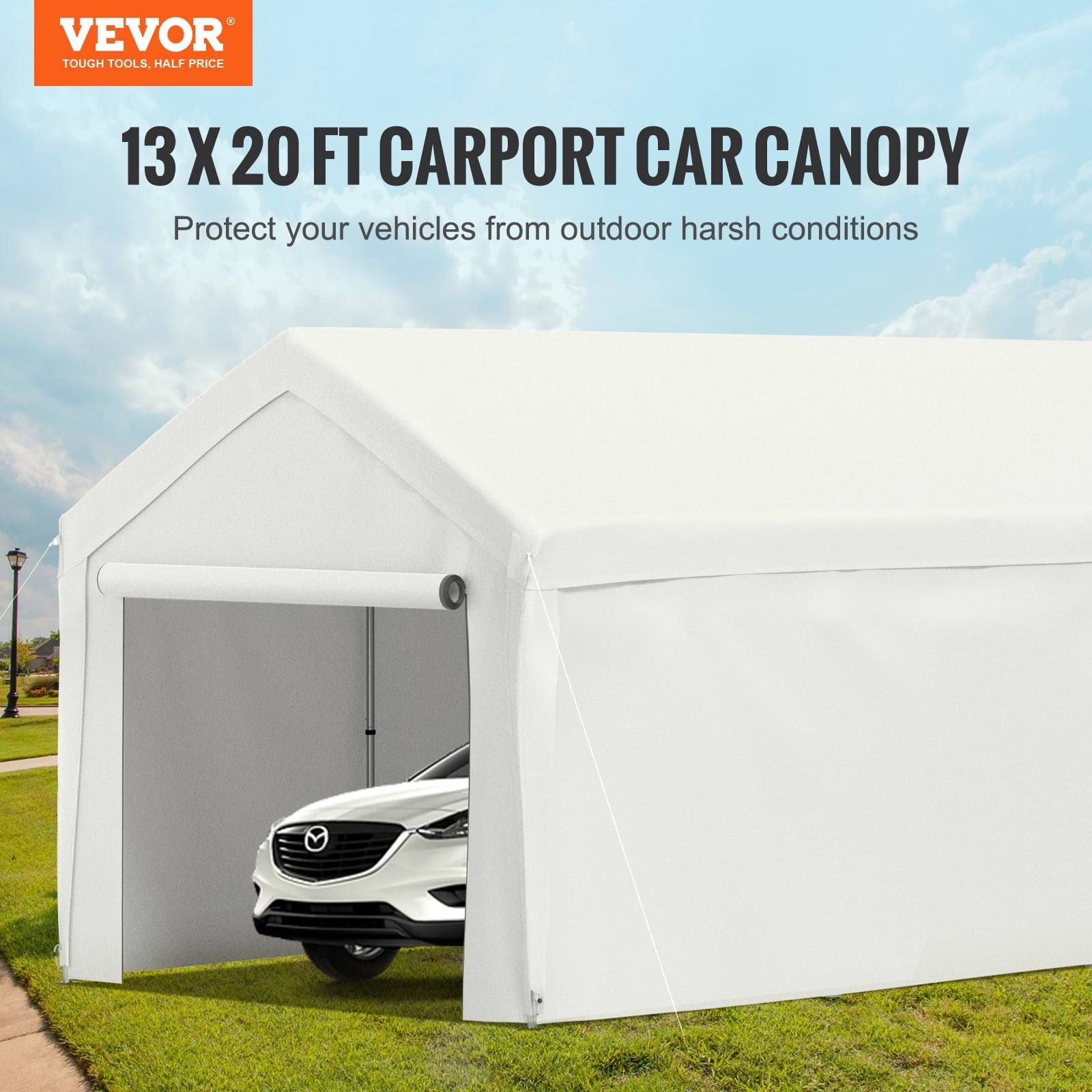 White 13 x 20ft Carport Canopy with 8 Legs and Sidewalls T5916