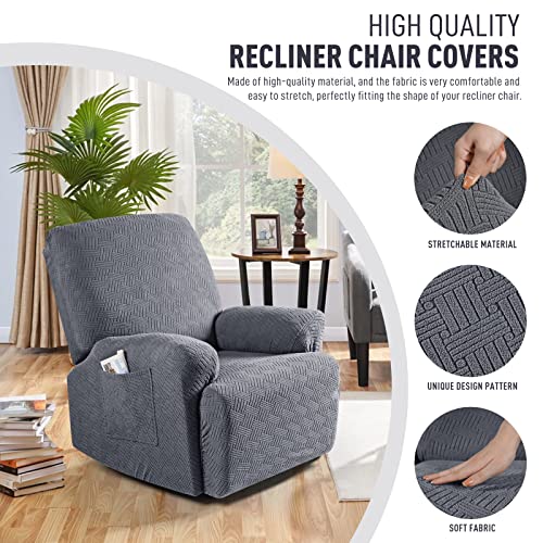 Stretch Stripe Jacquard Recliner Chair Covers (1 Seater, Misty Gray) P60295