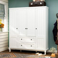 Large 4-Door White Wardrobe Closet with Hanging Rod and 2 Drawers Z428105