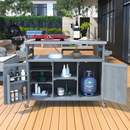 Solid Wood Grill Table with Stainless Steel Top and Internal Storage Racks Q653830