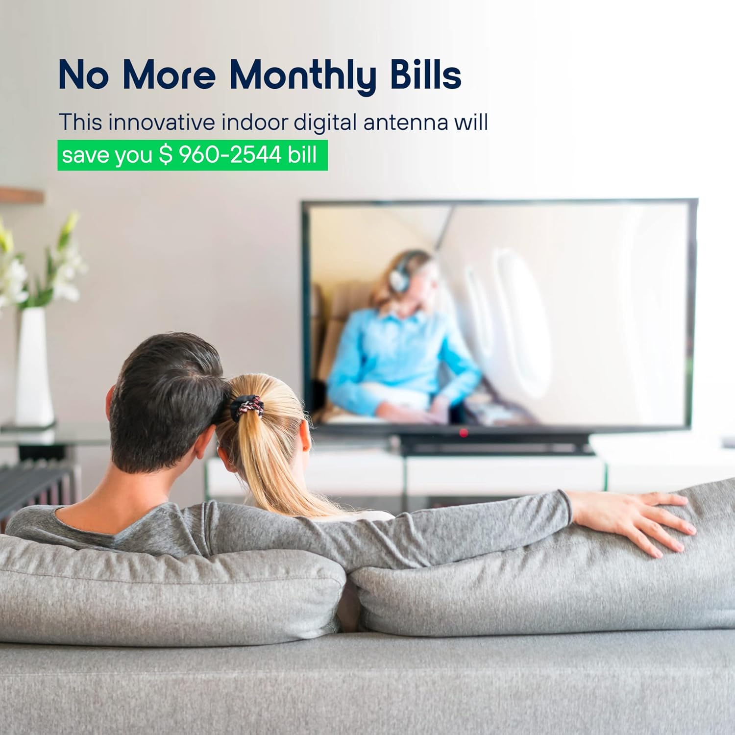 Digital Amplified Indoor TV Antenna with 9.8ft Coaxial Cable, Pack of 2 J471839