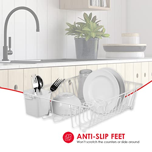 Black Vinyl Coated Wire Dish Drying Rack with Square Utensil Holder U81196