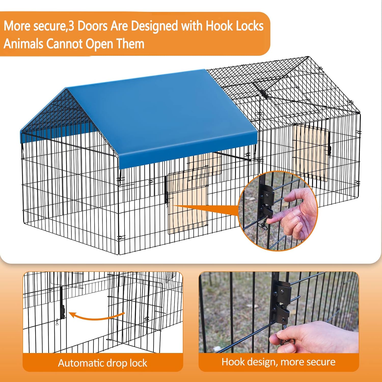 Metal Chicken Coop 86"×40"×39" with Cover C3180