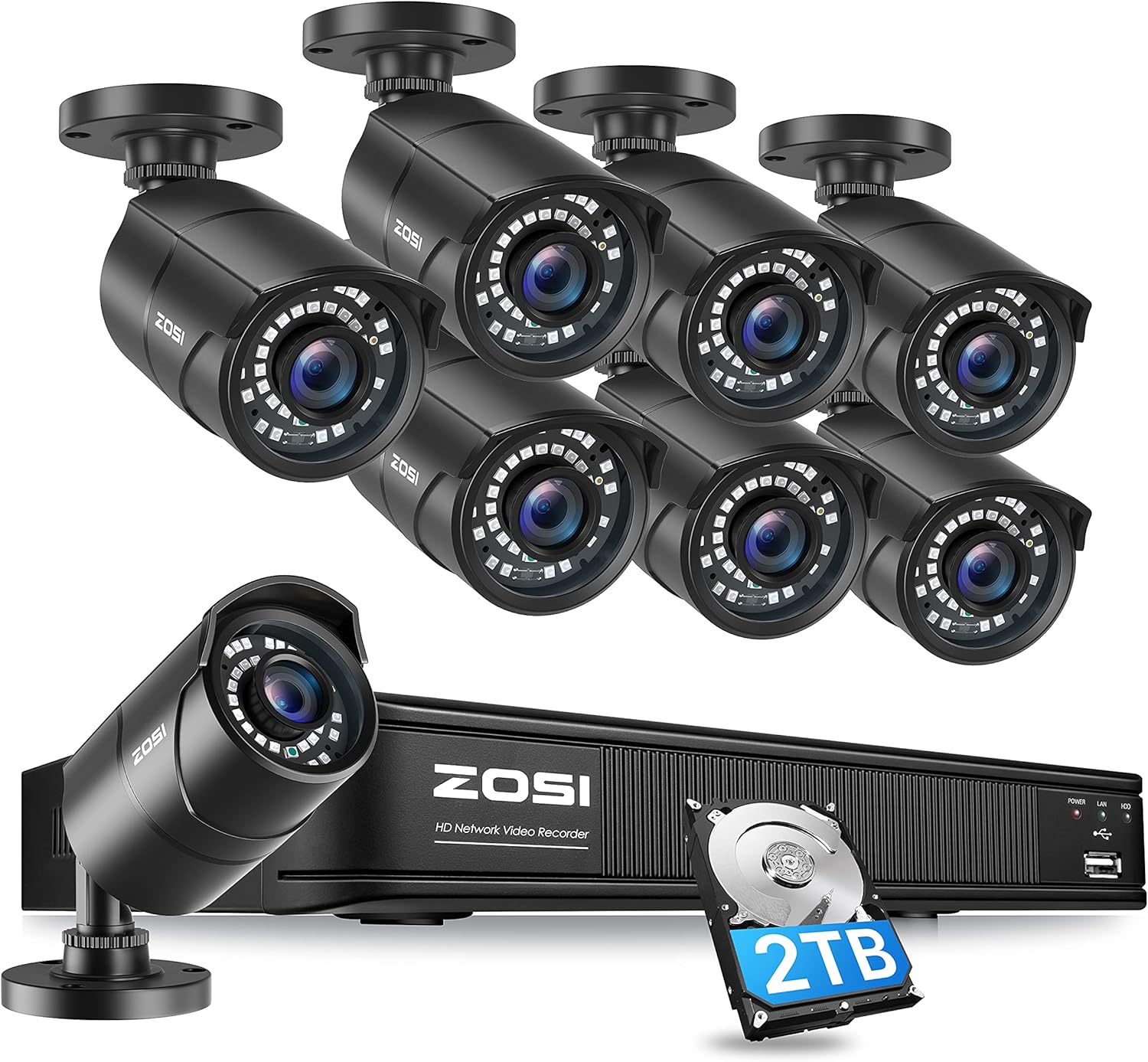 5MP-Lite CCTV DVR 8 Channel with Hard Drive 1TB and 4 x 1080p Weatherproof Surveillance Camera with 80ft Night Vision P22193