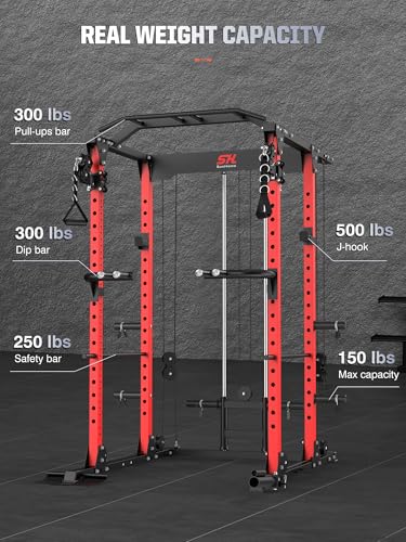 Power Cage Squat Rack with Adjustable Cable Crossover System Y2537