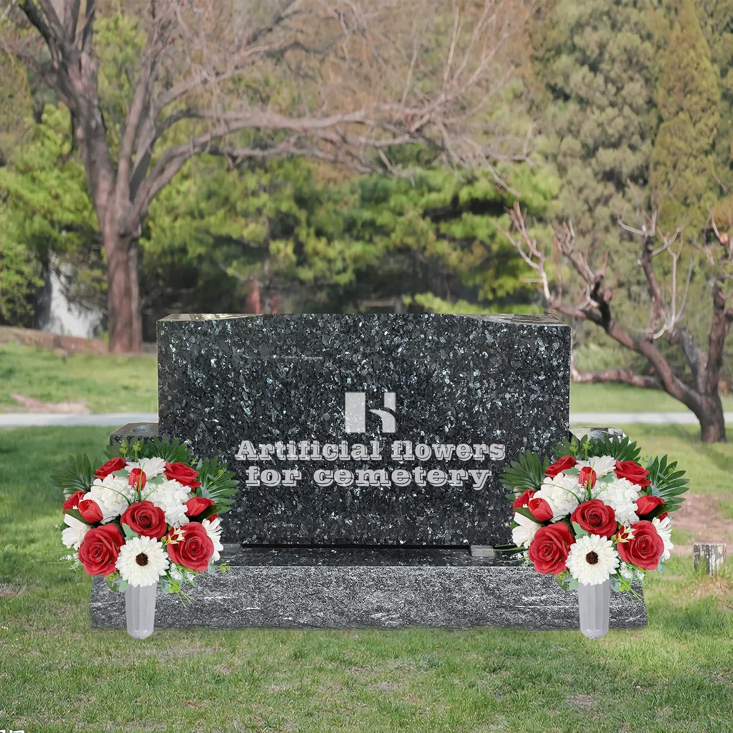 Cemetery Flower with Grave Vase, Rose Mum and Hydrangea Mix Bouquet K856239