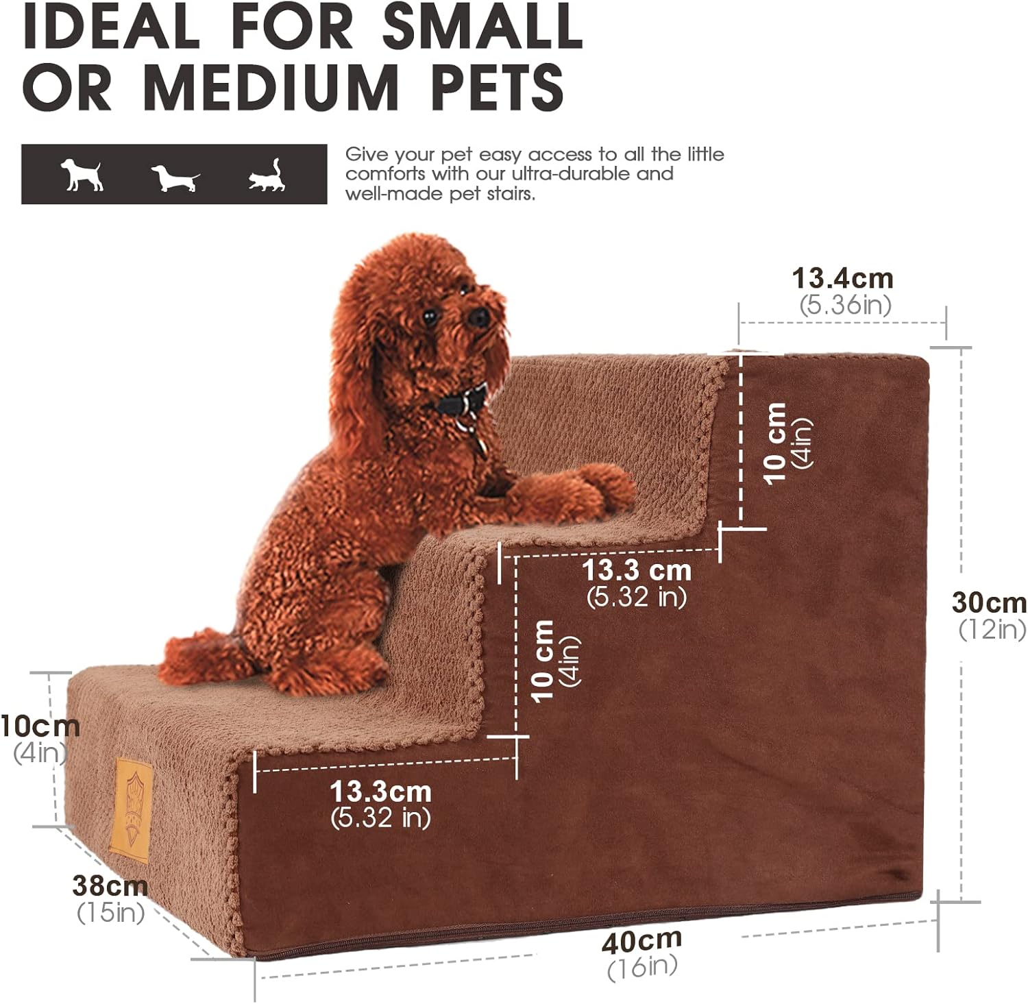 High Density Foam Pet Stairs with Anti-Slip Waterproof Cover, 11.8" H M44650