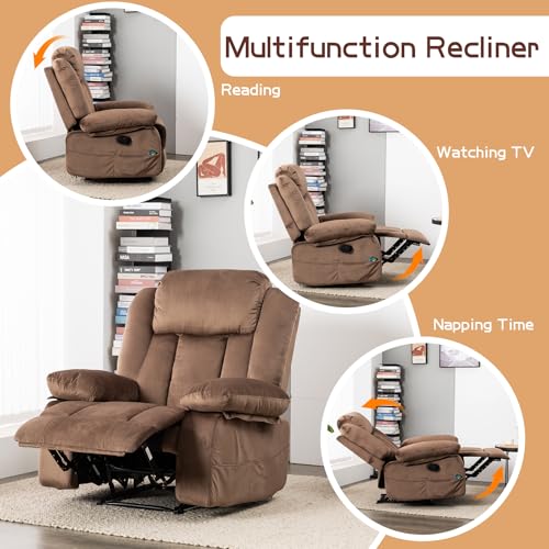 Brown Upholstered Fabric Rocker Recliner Chair with Massage & Heat K6155