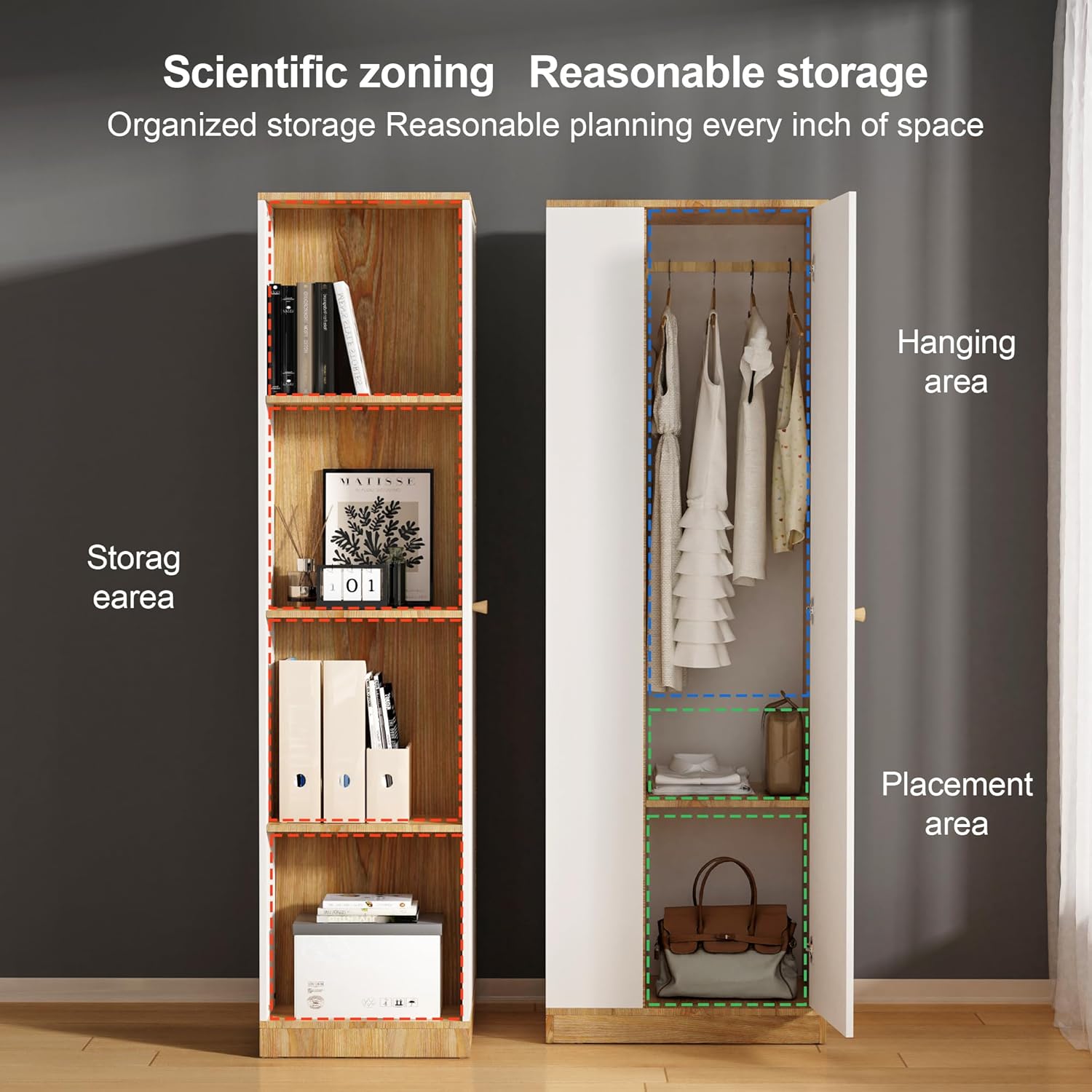 White Wardrobe Closet with Hanging Rail, 16" D x 24" W x 71" H N975185