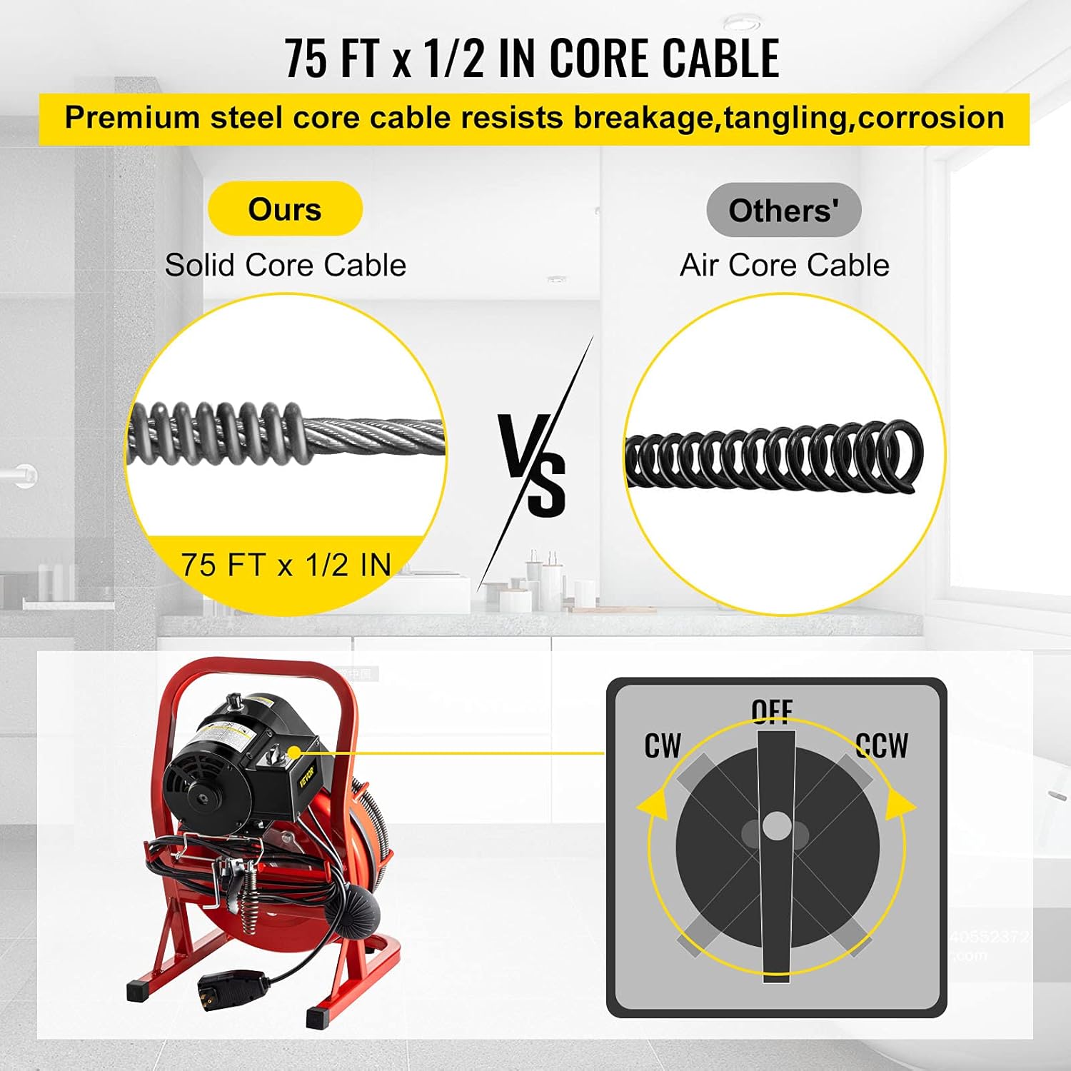 75Ft x 1/2Inch Drain Cleaner Machine with 2" Spiral Cutter R7765