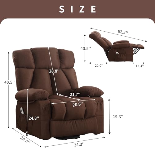 Oversized Blue Fabric Electric Power Lift Recliner Chair with Massage and Heat U284555