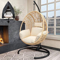 Oversized Outdoor Hanging Egg Chair with Stand, All Weather Wicker, Waterproof Cushion T438