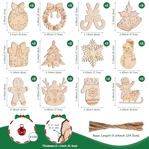96 Pcs Unfinished Wood Slices Christmas Ornaments V37234