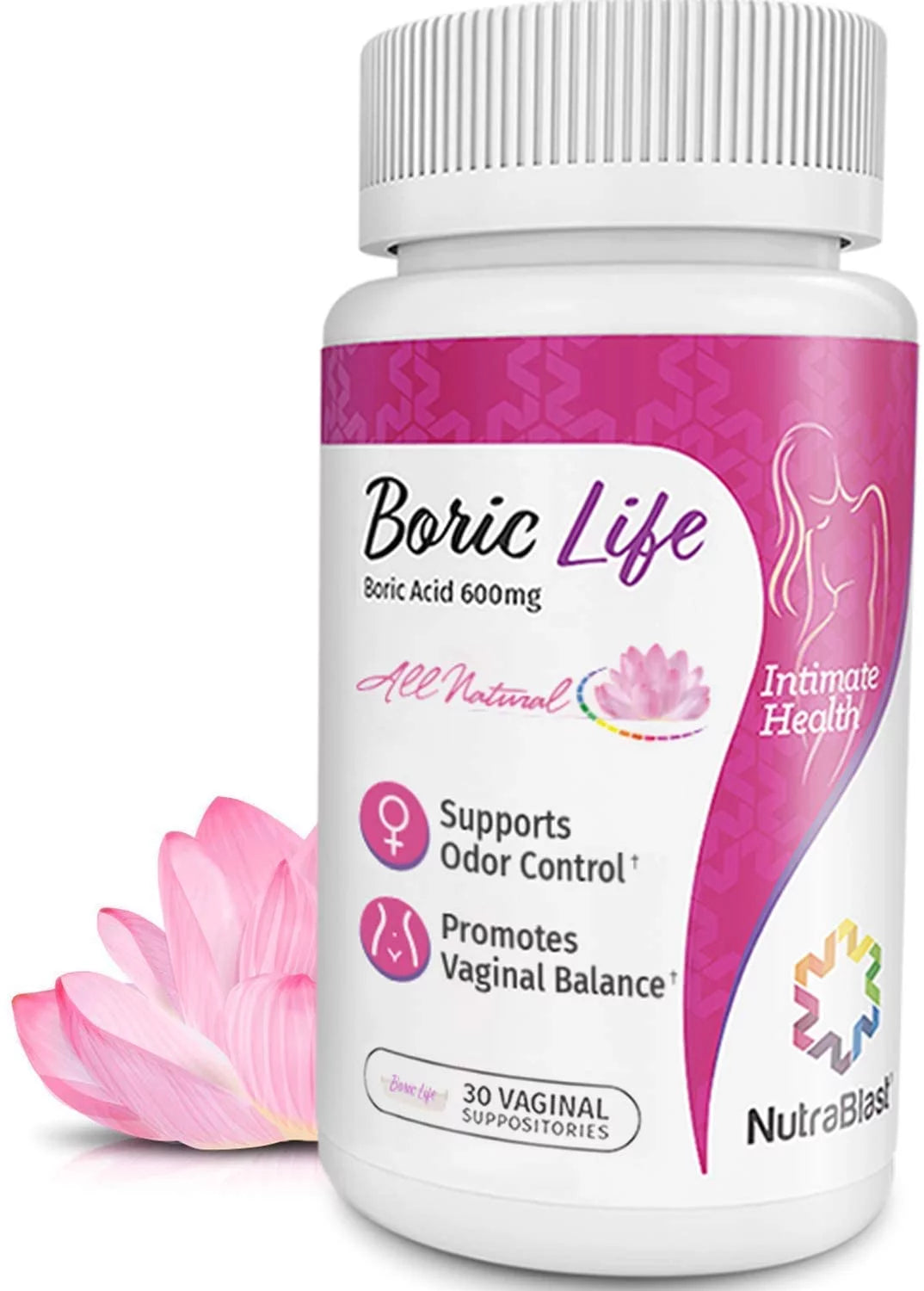 Boric Acid Vaginal Suppositories, 30 Count, 600mg, 100% Pure W56530