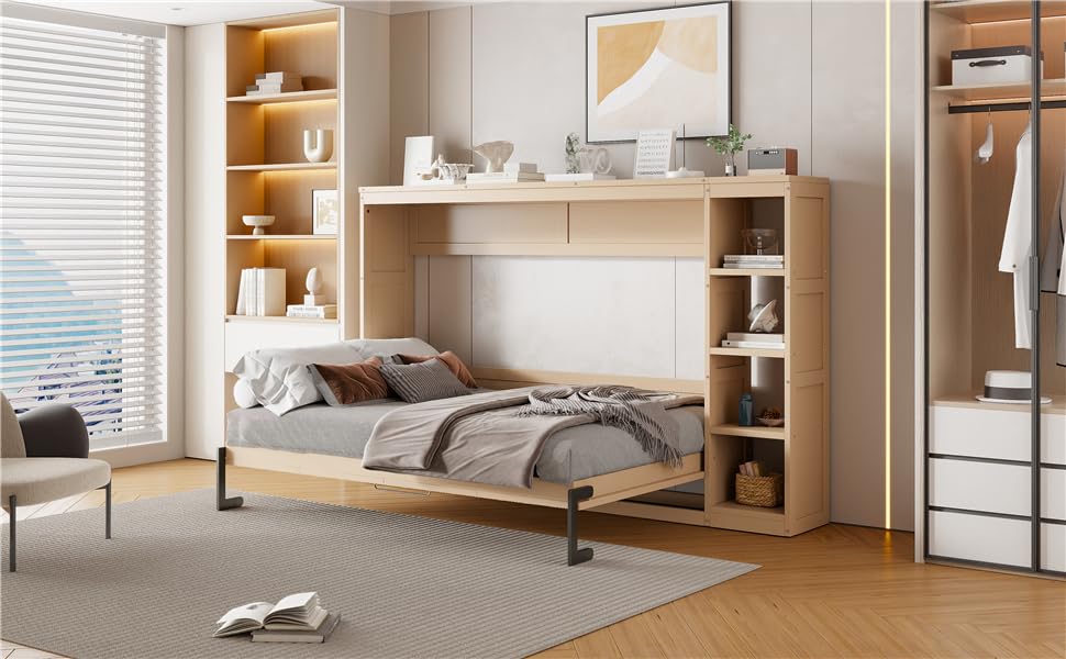 Full-Size Foldable Wall Bed with Storage Drawer I526053