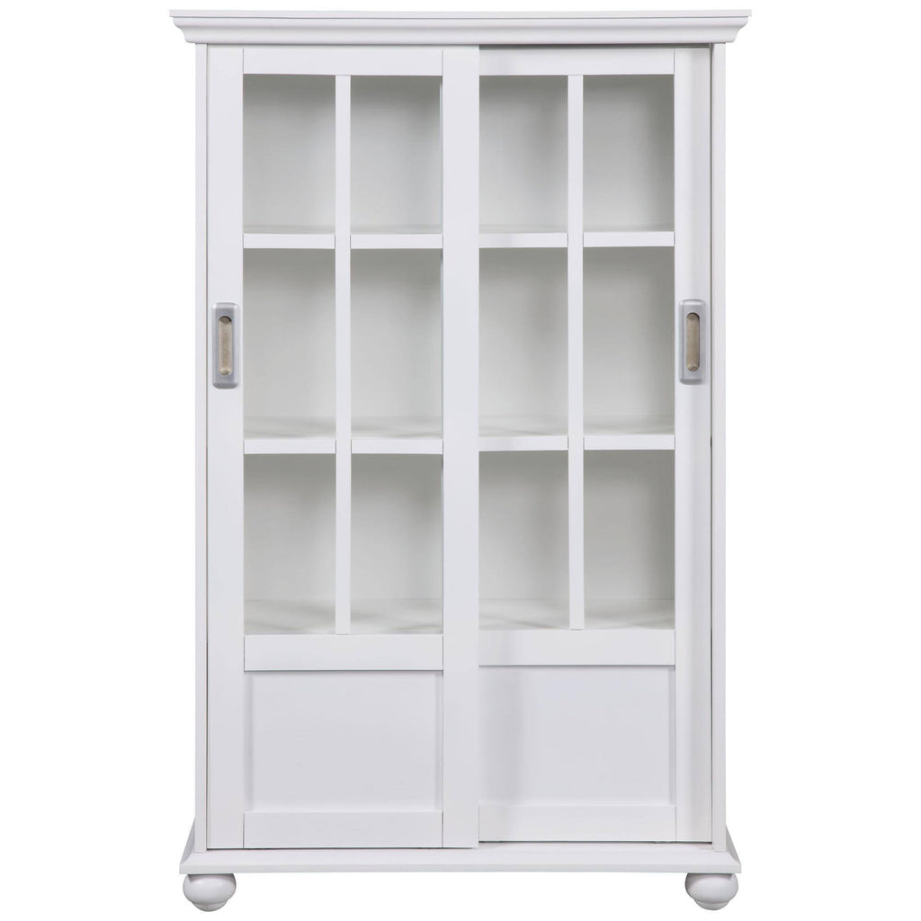 White Bookcase with Sliding Glass Doors P73048