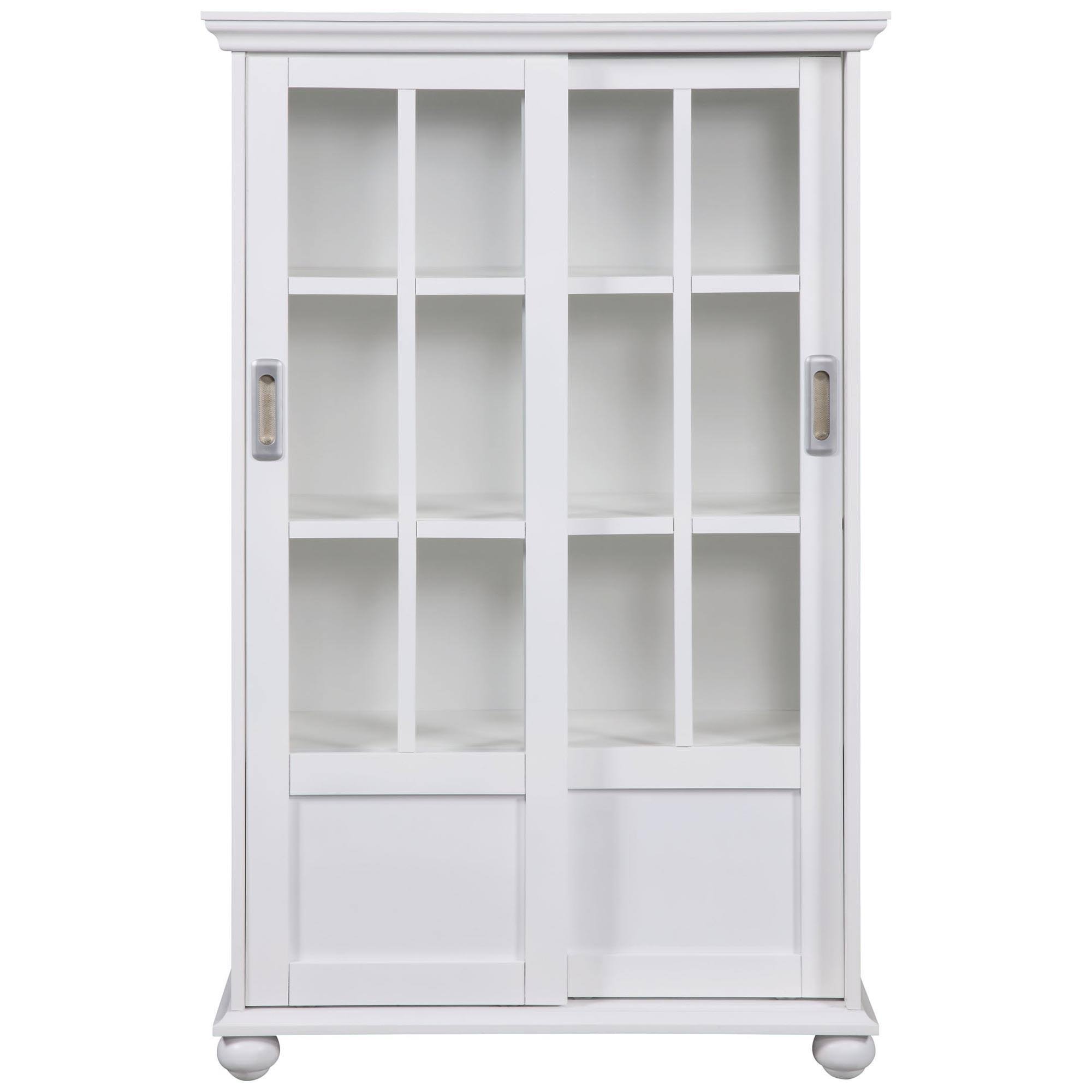 White Bookcase with Sliding Glass Doors P73048