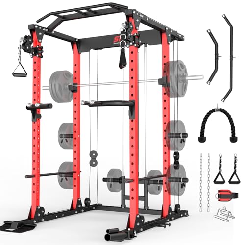 Power Cage Squat Rack with Adjustable Cable Crossover System Y2537