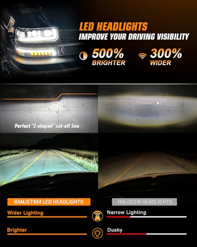 LED Headlights Assembly Headlamps Replacement with Sequential Turn Signal Hi/Low Beam DRL O30877