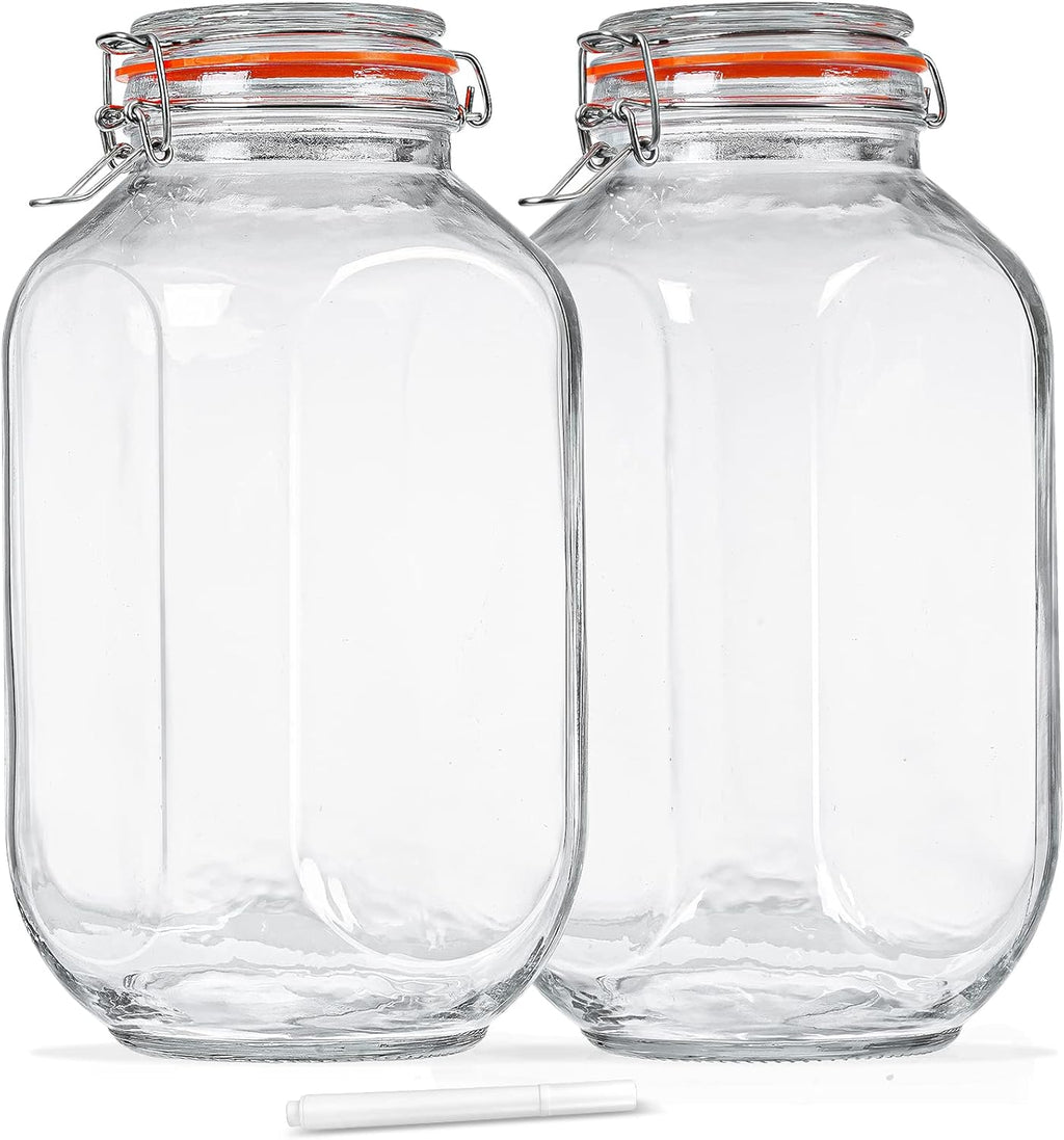 2 Pack 1 Gallon Square Glass Storage Jars with Airtight Lids H719