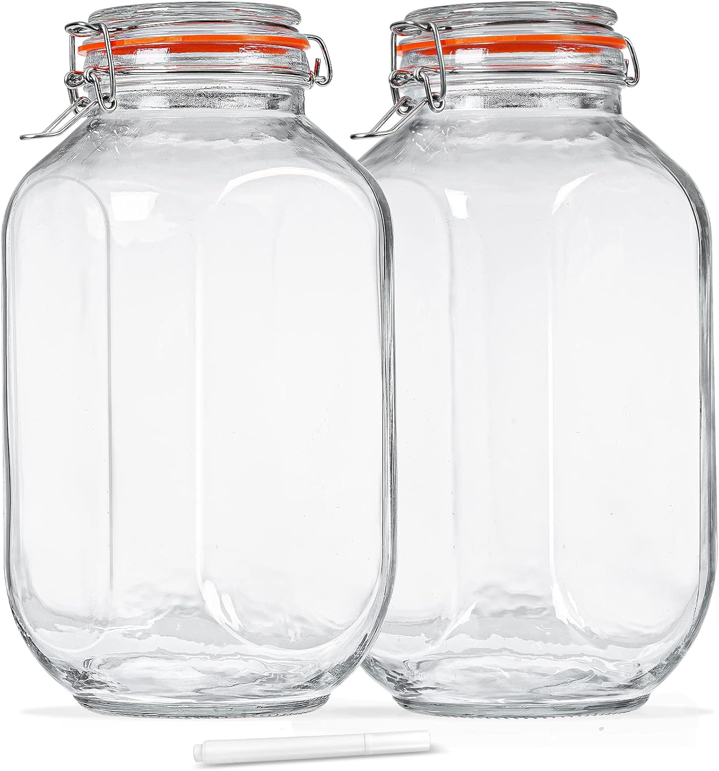 2 Pack 1 Gallon Square Glass Storage Jars with Airtight Lids H719