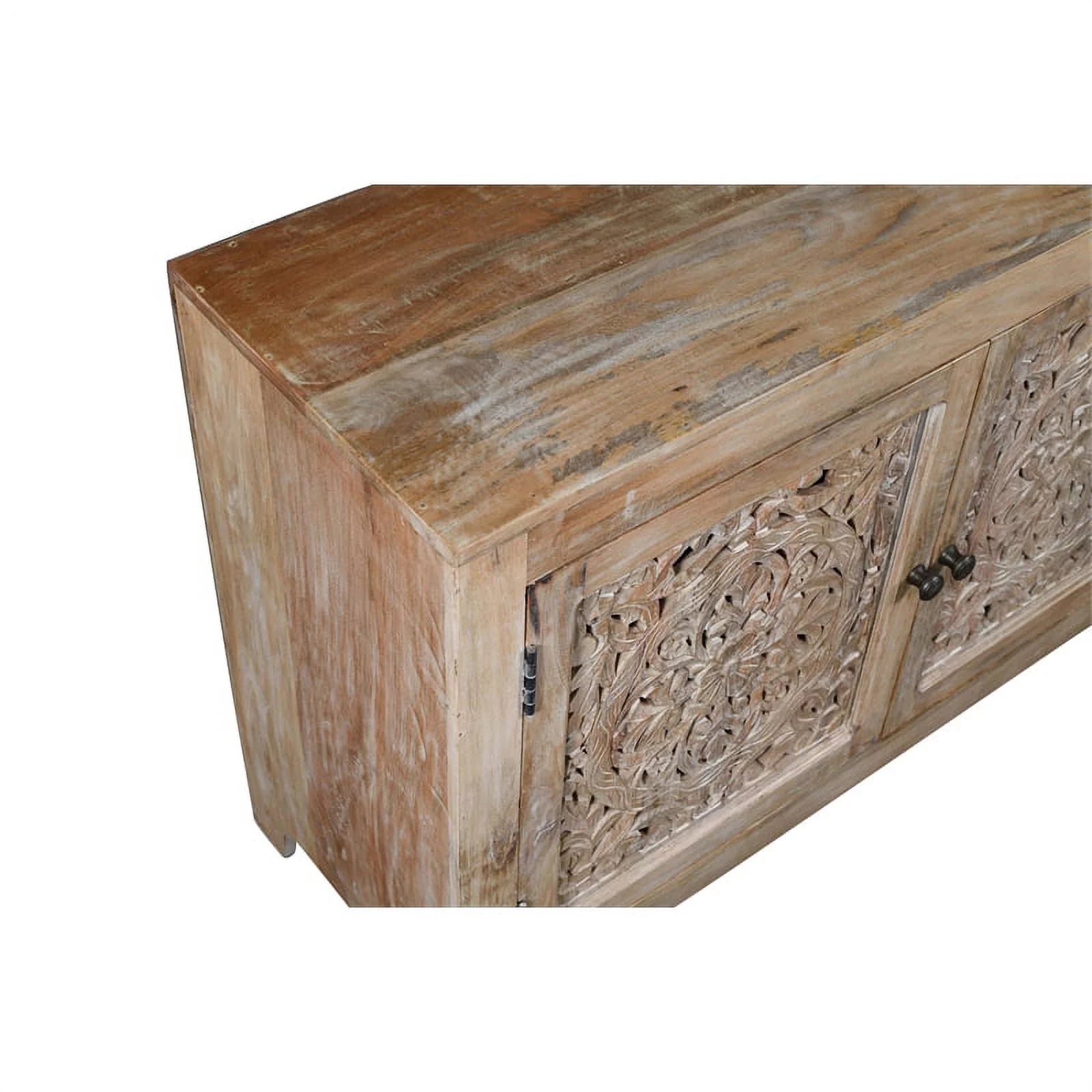 4-Door Mango Solid Wood Media Cabinet in Distressed Brown V97315