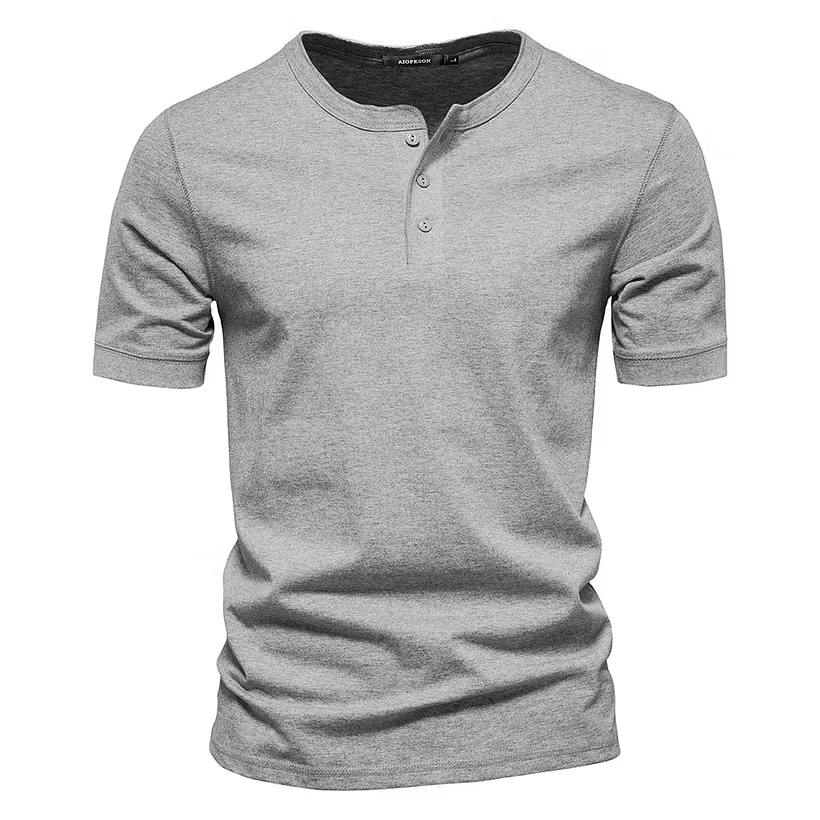 Mens Henley Short Sleeve Cotton Casual Shirt