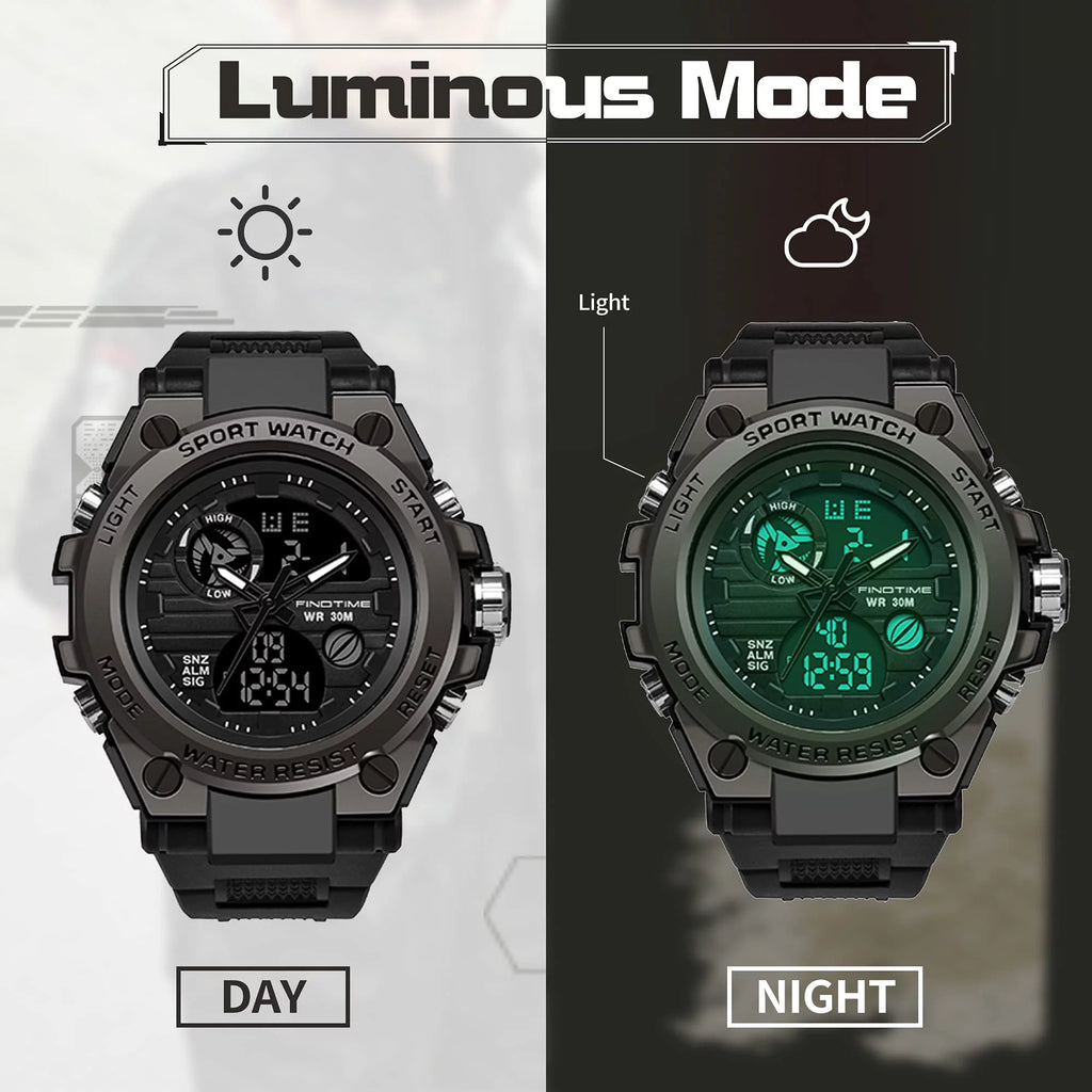 Men's Military Watch Outdoor Sports Electronic Watch Tactical Army Wristwatch LED Stopwatch Waterproof Digital Analog Watches A42338