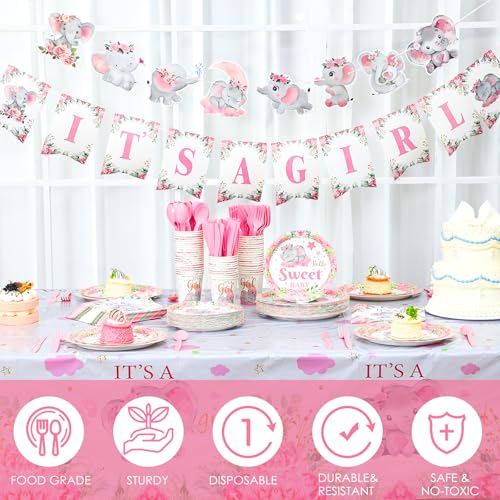 405 Pcs Blue Baby Shower Tableware Set with Plates, Napkins, Cups, Tablecloth, Banner H938