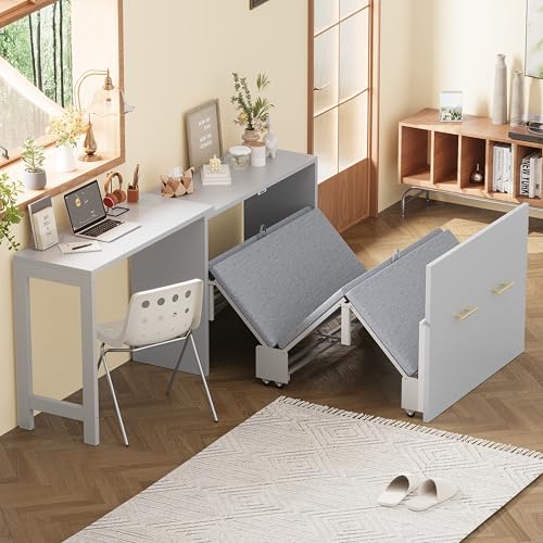 White Queen Size Wood Murphy Bed with Storage Cabinet B911