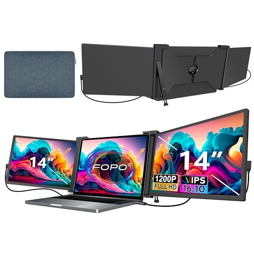 14" Triple Laptop Screen Extender FHD 1200P IPS Portable Monitor for 15-17.3" Laptop with HDMI/USB-C Black N836209