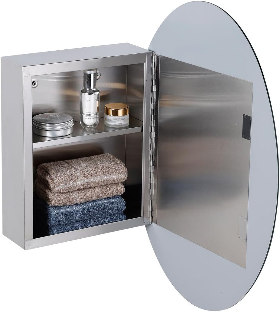 Oval Wall Mounted Medicine Cabinet Brushed Stainless Steel with Mirror 26" x 18" U7816