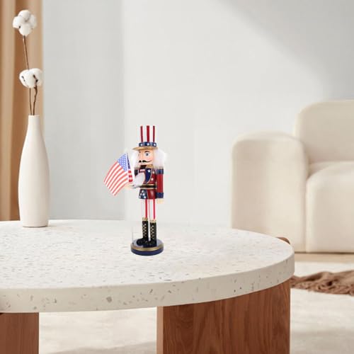 Patriotic Nutcracker Figurines Wooden Soldier Statue with Cane Y8937