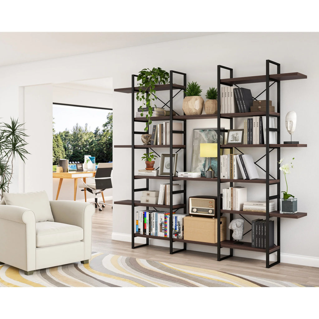 Dark Walnut 6-Tiers Industrial Bookcase L7958