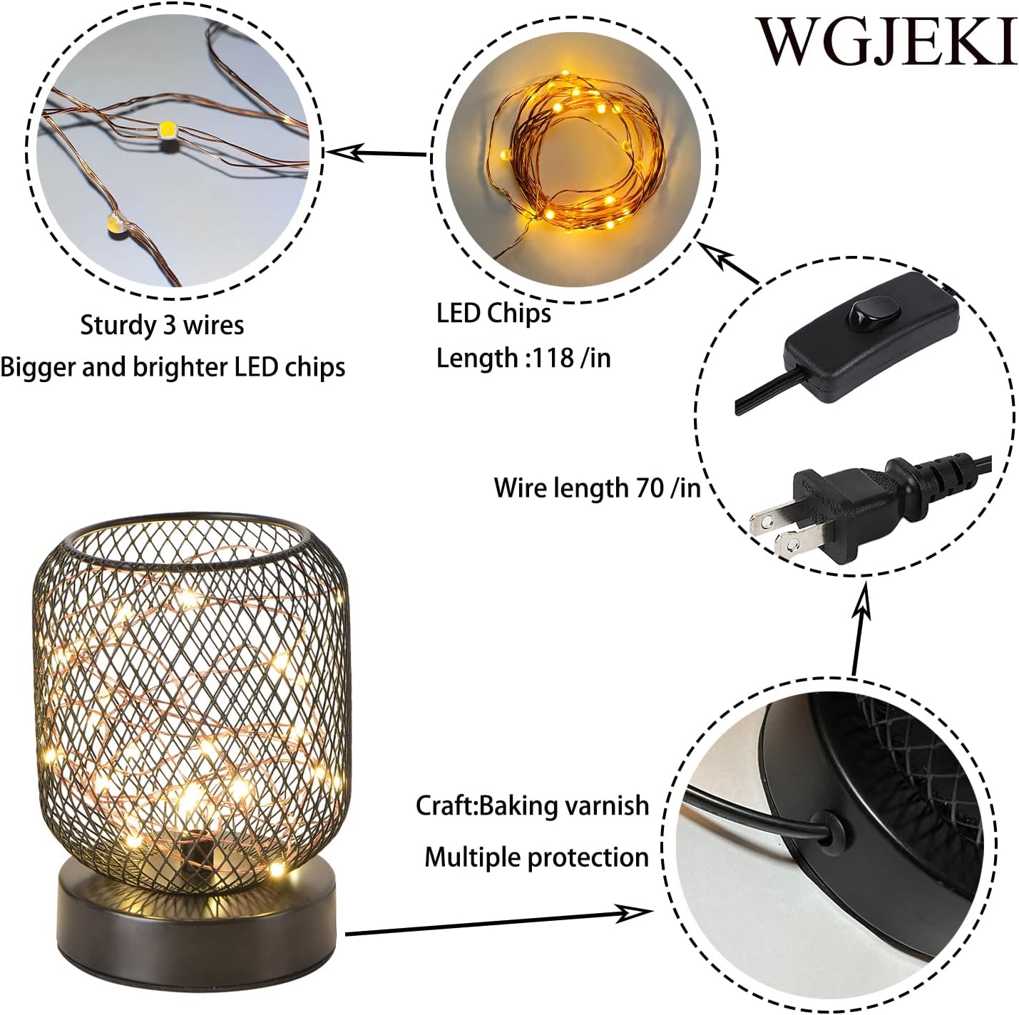 Cage Desk Lamp with Black Switch Wire W567556