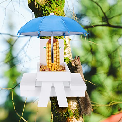 Wooden Squirrel Feeder Table with Umbrella K81640
