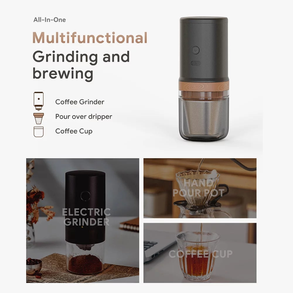 Electric Burr Coffee Grinder 25 Gears Adjustable 24W Portable USB Rechargeable Burr Mill Coffee Bean Grinder with Stainless Steel Core Cleaning Brush K4769