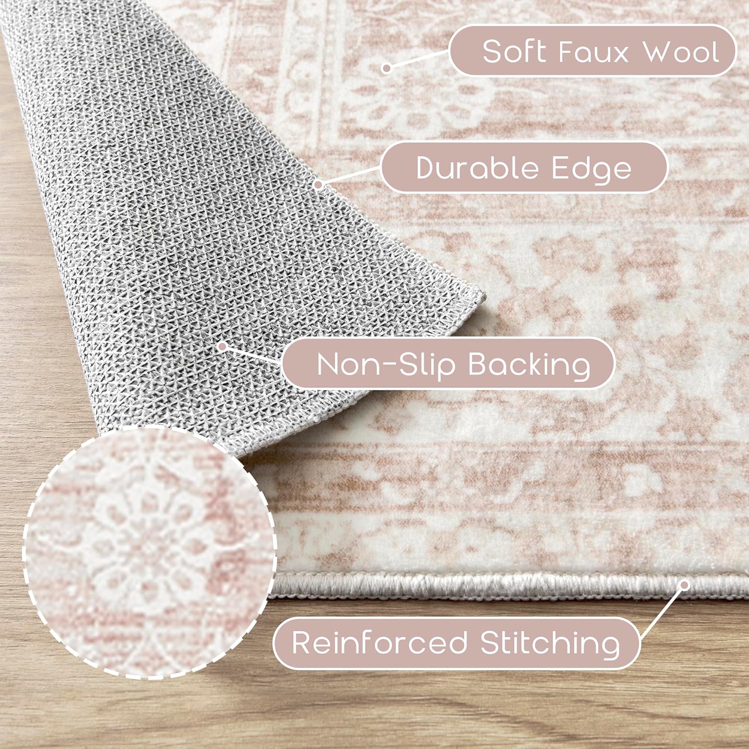 Pink Floral Non Slip 2x3 Washable Area Rug L56670