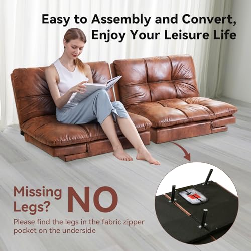 Brown Faux Leather Memory Foam Futon Sofa Bed K3667