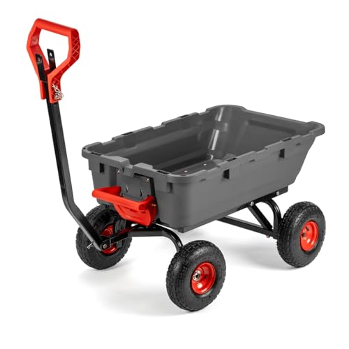 2-in-1 Heavy Duty Garden Cart Dump Wagon Utility Cart with 10" Pneumatic Tires E773418