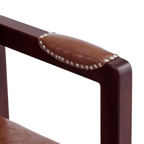 Brown Faux Leather Bench with Backrest T8226