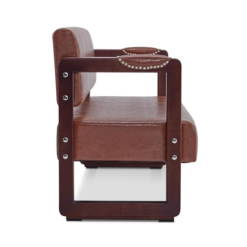 Brown Faux Leather Bench with Backrest T8226