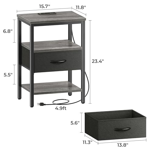 Walnut 3-Tier Nightstand with Fabric Drawer H298