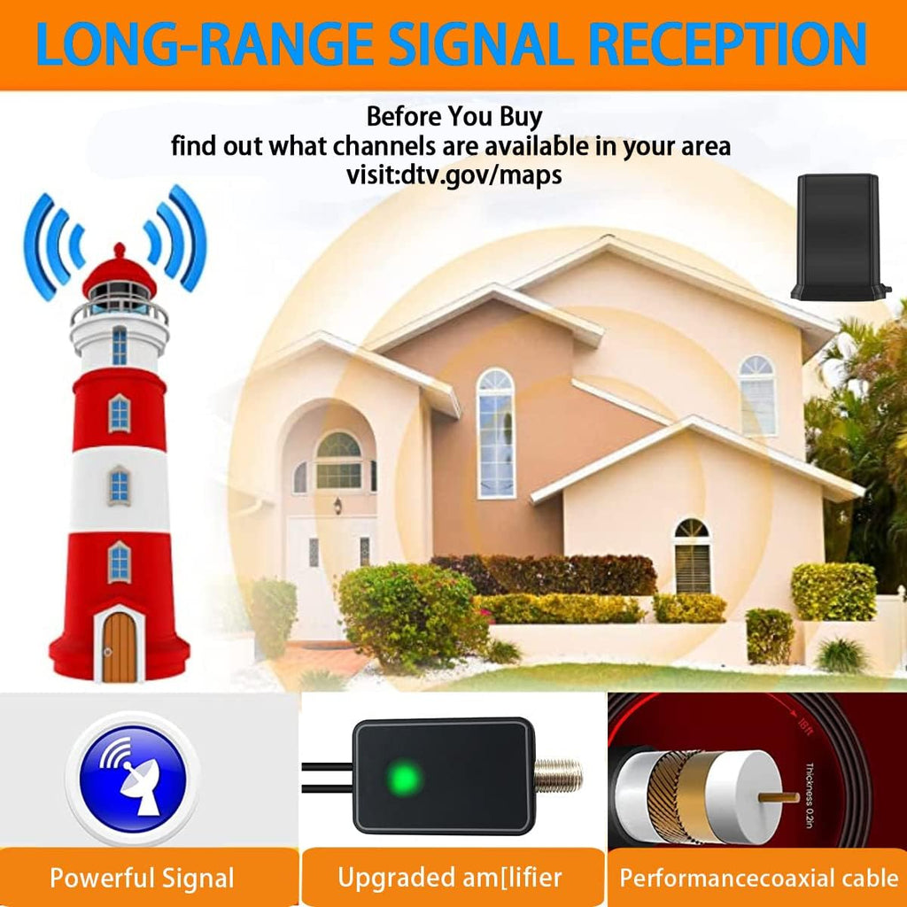TV Antenna with Amplifier Signal Booster, 32ft Coax Cable U1143