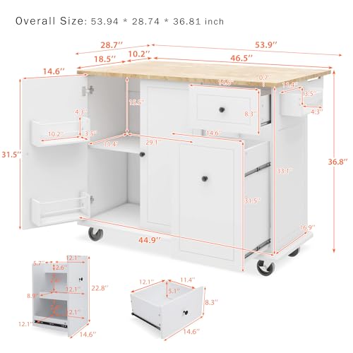 Kitchen Cart with Wood Top, 4 Drawers, Open Shelves and Door U902406