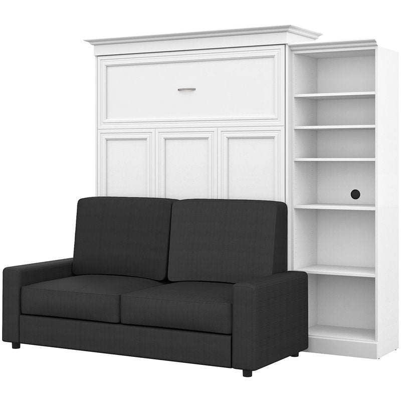 White Gray Wood Queen Murphy Bed with Sofa S784496