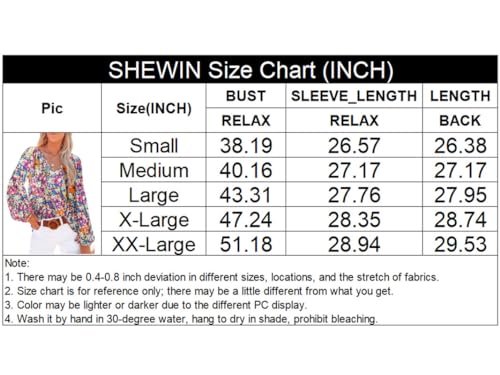 Women's Floral Print V Neck Long Sleeve Loose Blouses Tops A628