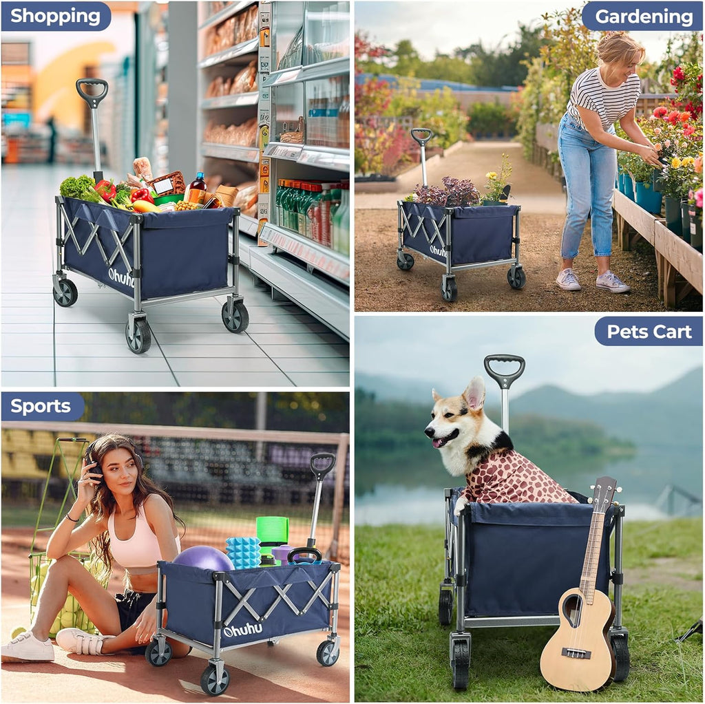 Foldable Utility Wagon with Wheels, 85L 330 LB Capacity 600D Oxford Fabric R52029
