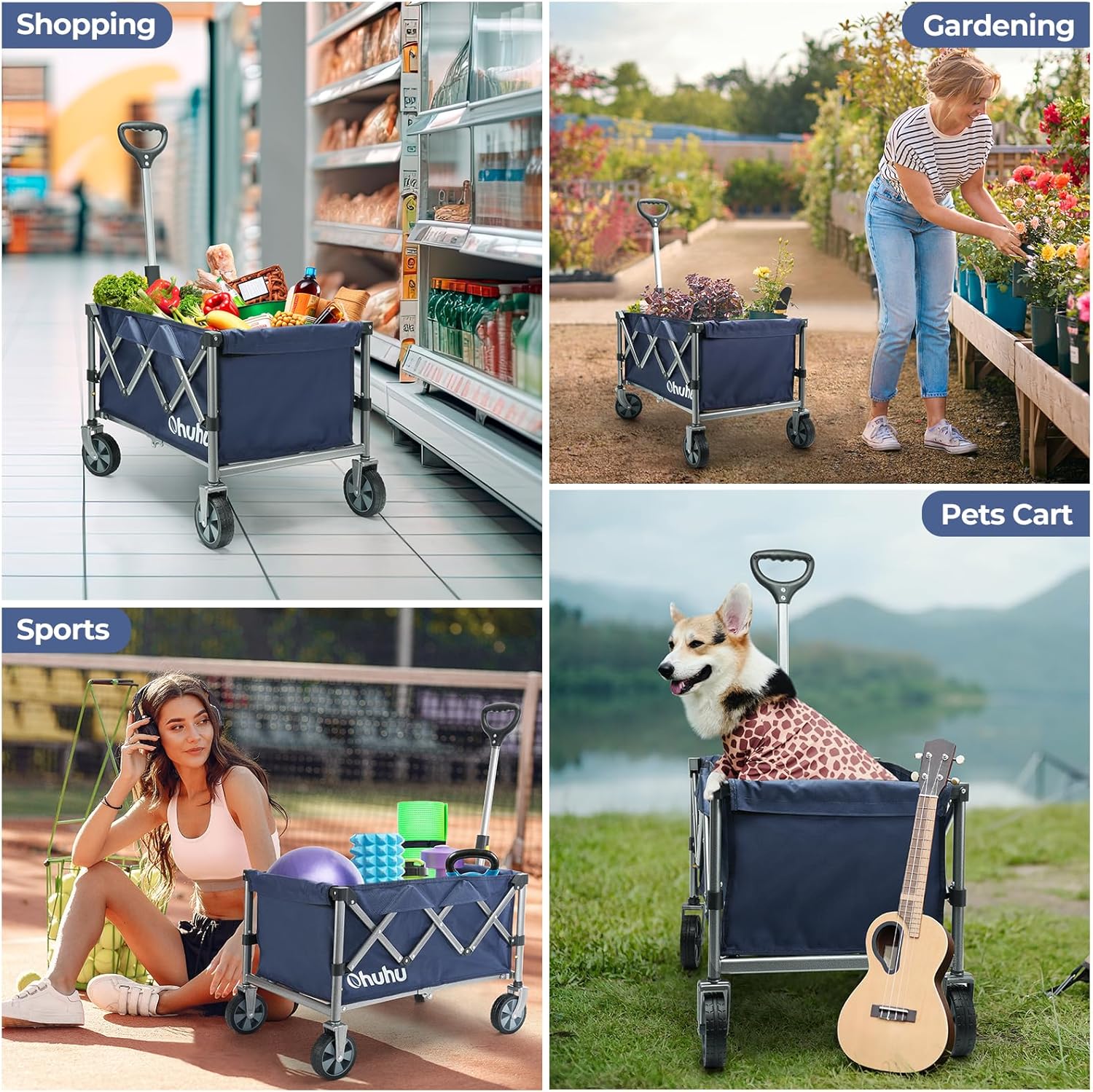Foldable Utility Wagon with Wheels, 85L 330 LB Capacity 600D Oxford Fabric R52029