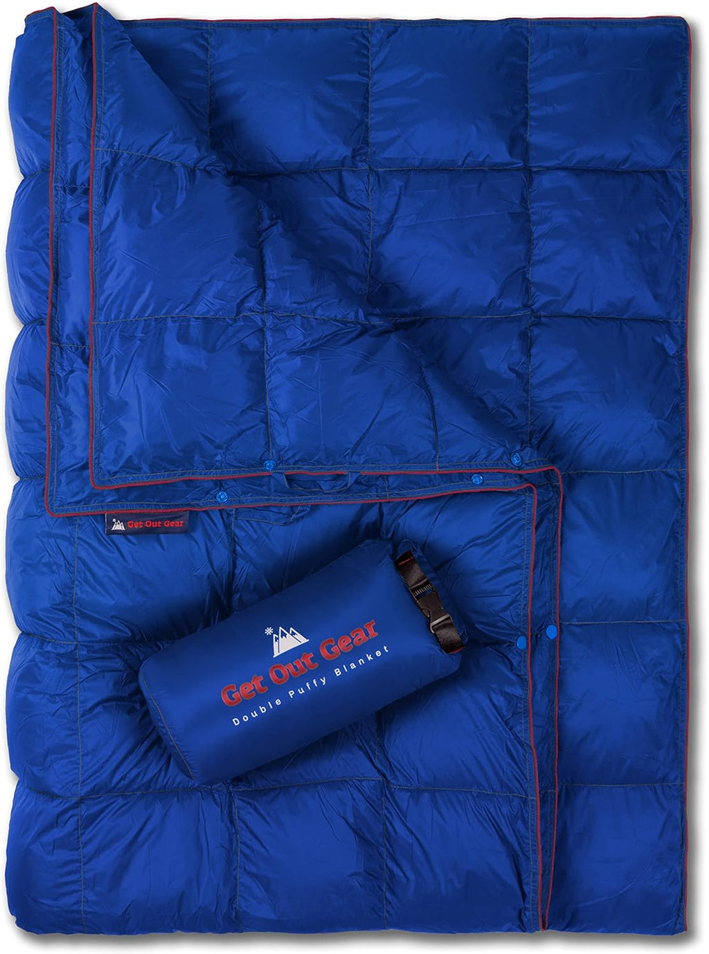 Double Puffy Camping Blanket Water-Resistant Camp Quilt Blue Red O2097